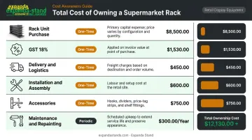 Supermarket rack total cost breakdown six components beyond unit price infographic