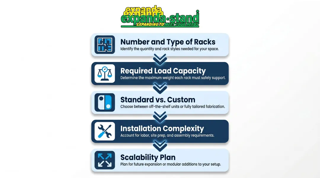 Five-step display rack budget estimation process for retail store owners