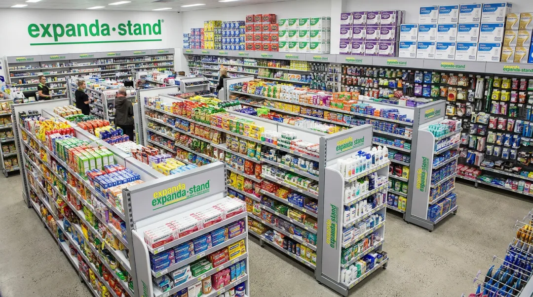 Expanda Stand modular gondola shelving display racks installed in retail store