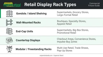 Five retail display rack types matched to store format comparison chart