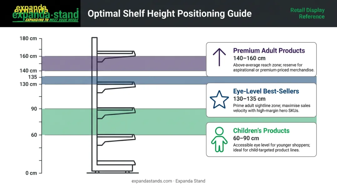 Supermarket vertical shelf height guide for children premium and produce products