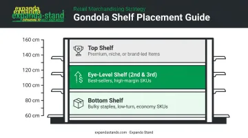 Three-tier supermarket shelf assignment chart by product type and margin