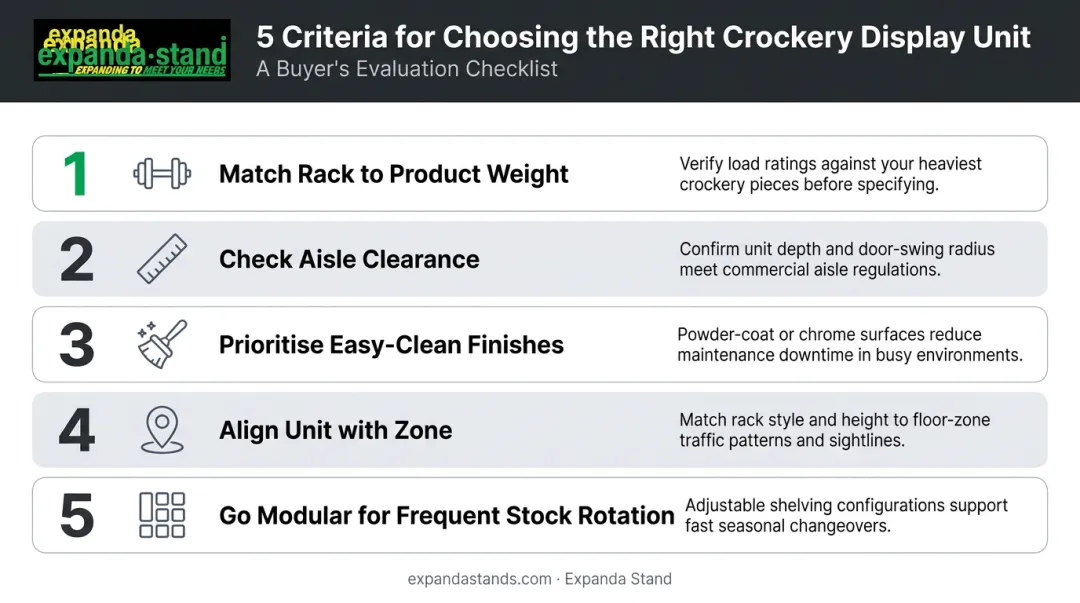 5-point crockery display unit evaluation checklist for supermarket store owners