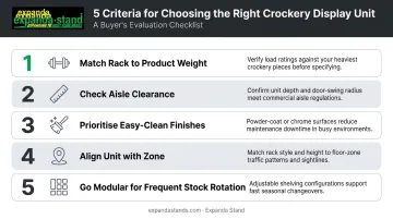 5-point crockery display unit evaluation checklist for supermarket store owners