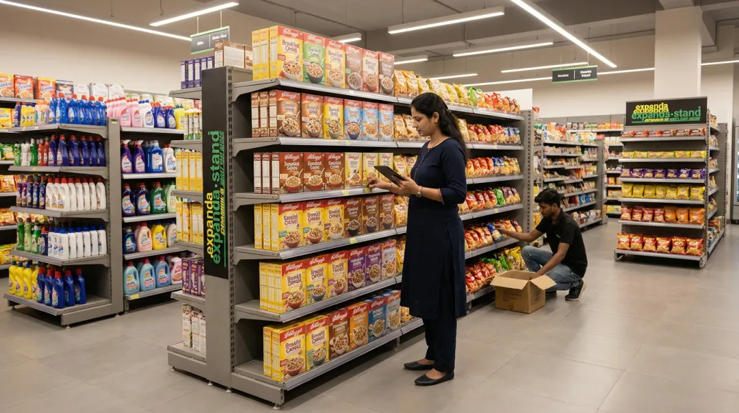 Retail store manager conducting quarterly floor walk rack performance audit