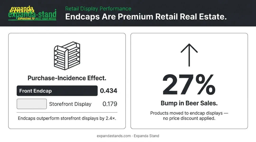 Endcap display purchase impact statistics compared to other retail display types