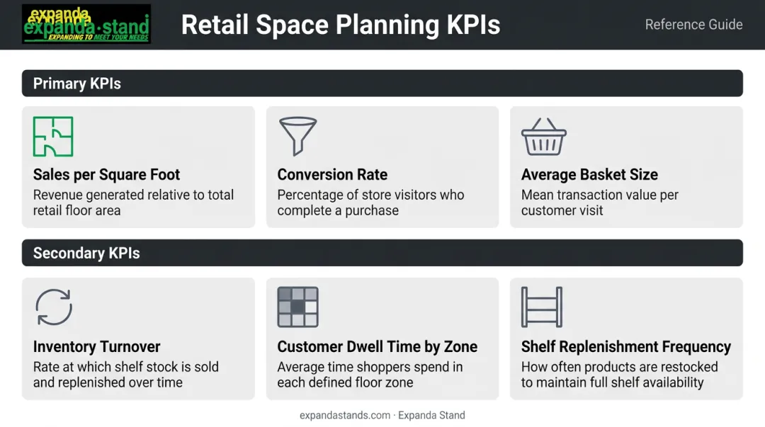 Retail space planning KPI dashboard showing primary and secondary performance metrics