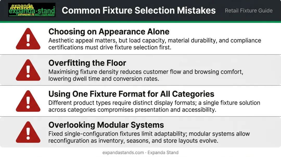 Four common retail fixture selection mistakes to avoid checklist infographic