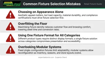 Four common retail fixture selection mistakes to avoid checklist infographic