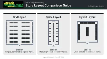 Small general store layout comparison grid spine and hybrid formats guide