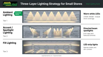 Three-layer retail lighting strategy ambient accent and fill light diagram