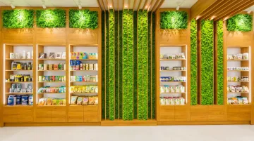 organic food retail store interior with green colour scheme and natural materials