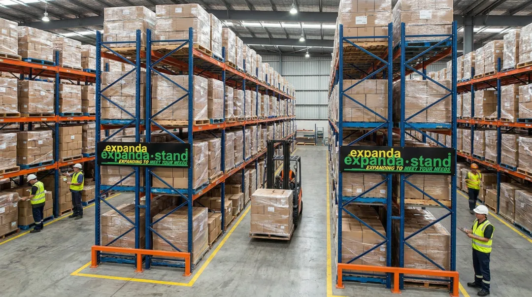 Expanda Stand selective pallet racking system loaded with goods in warehouse