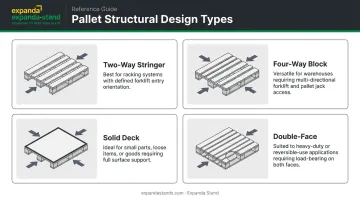 Pallet structural design types comparison two-way four-way solid double-face infographic