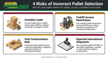 Four key risks of wrong pallet selection in warehouse operations infographic