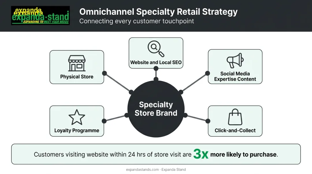 Omnichannel specialty retail strategy connecting physical store digital and community channels