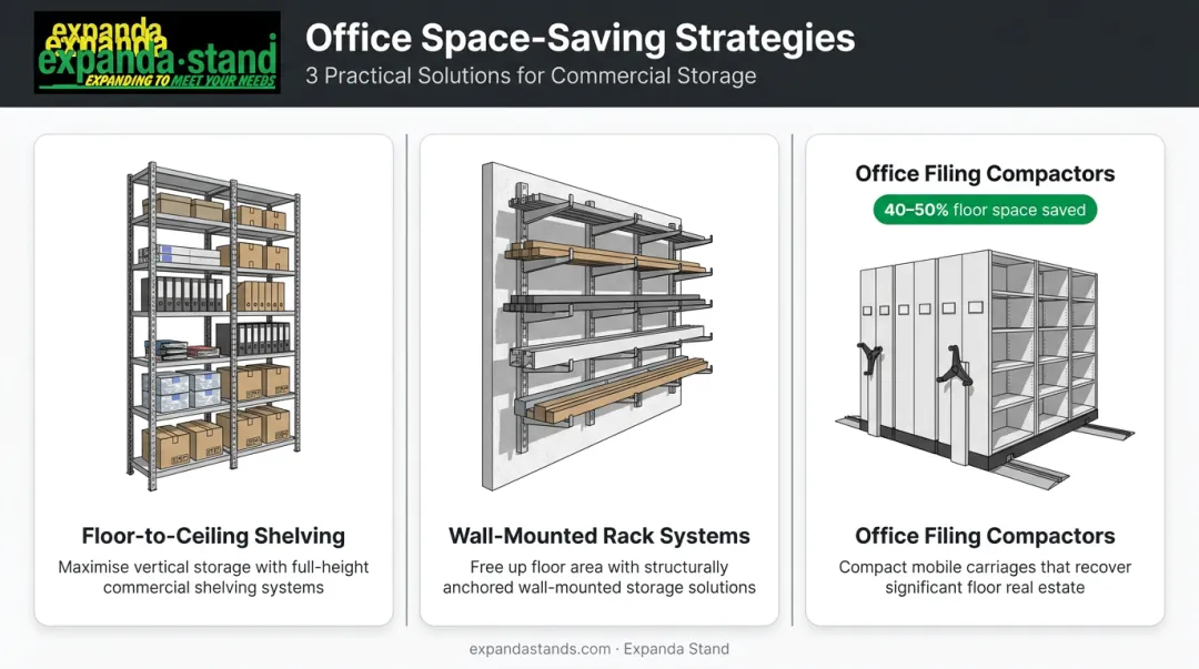 Three vertical space optimisation strategies for compact office floor layouts