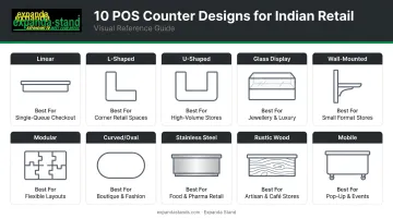 10 POS counter design types for Indian retail visual comparison overview