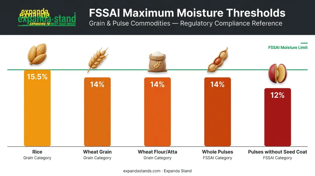 FSSAI maximum moisture limits for rice wheat pulses and atta comparison chart