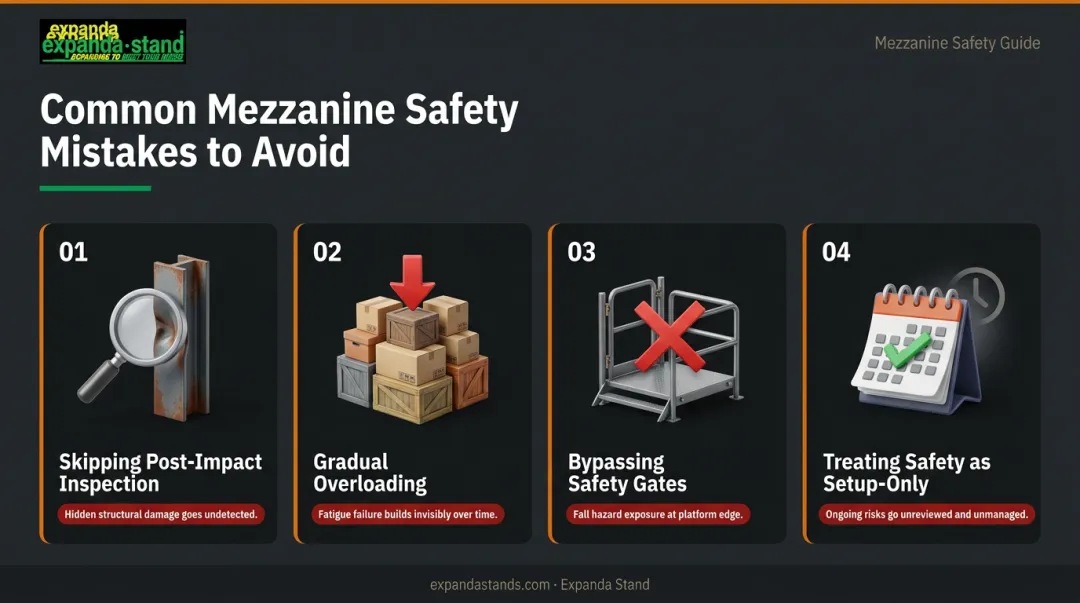 Four common preventable mezzanine rack safety mistakes to avoid infographic