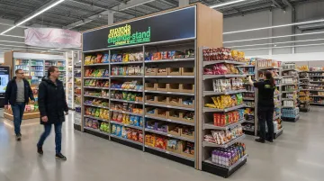 Modular retail gondola shelving system with adjustable shelves and interchangeable signage frames