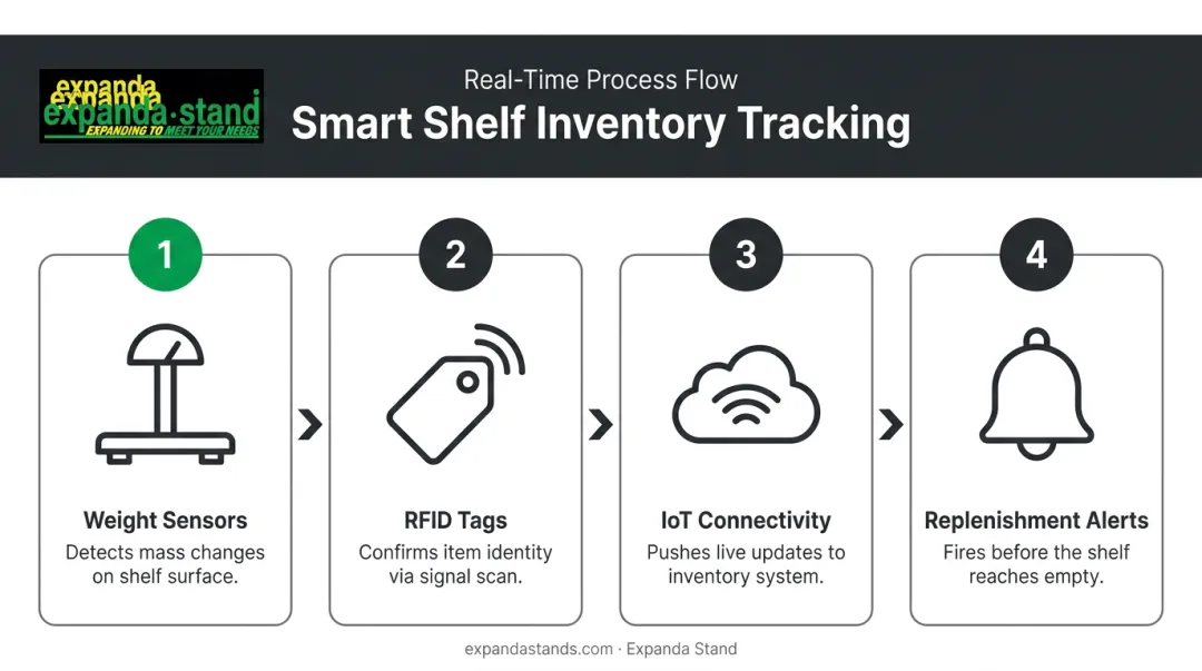 4-step real-time smart shelf inventory accuracy process flow diagram