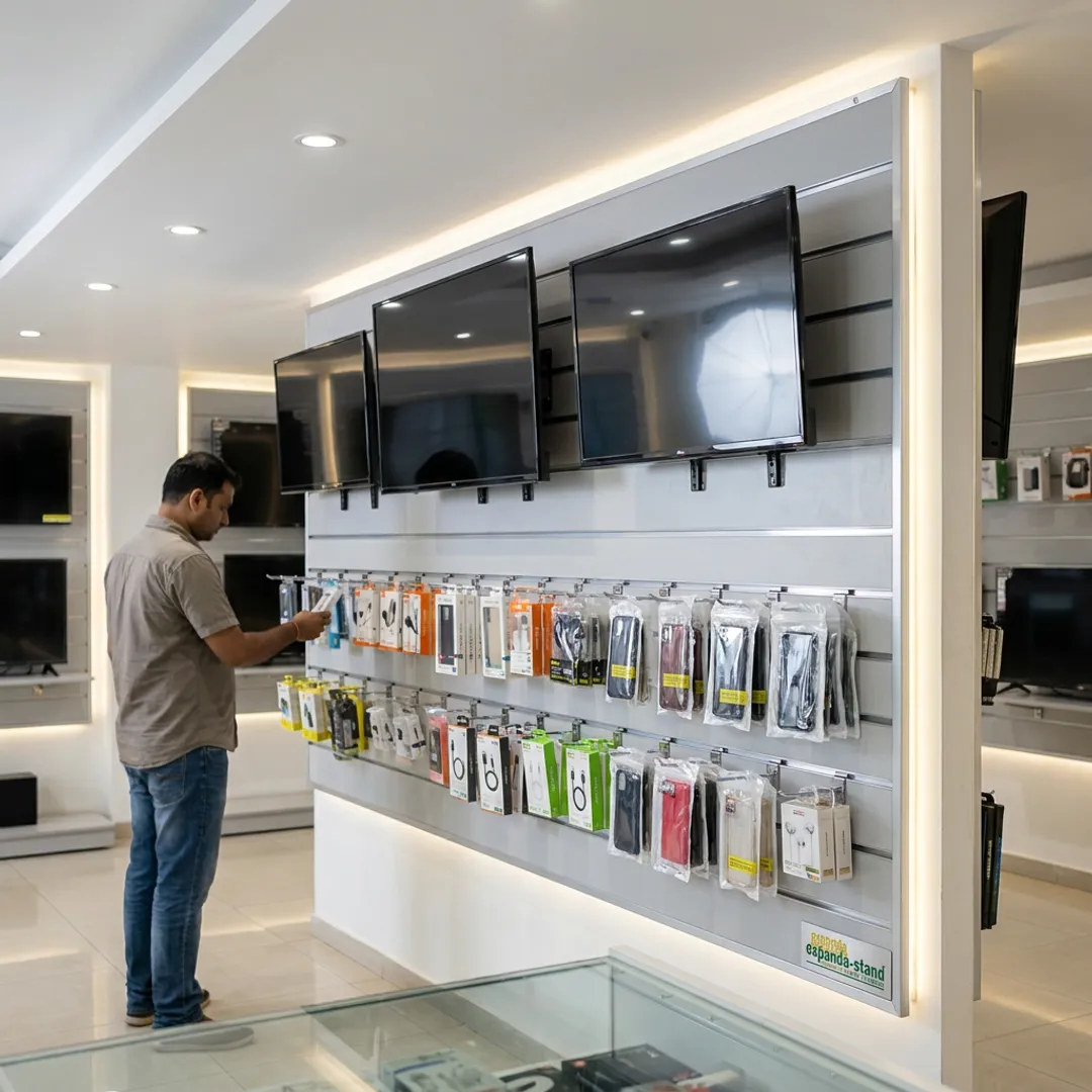 Electronics store wall display rack