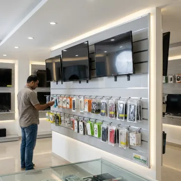 Electronics store wall display rack