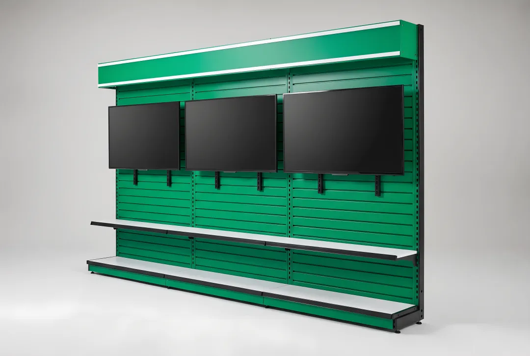 Slatwall TV Display - 3 TV with Header