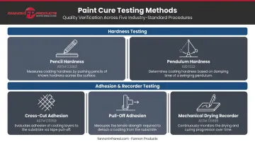Five standardized paint cure testing methods process flow infographic