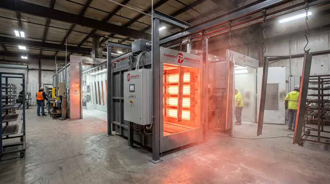 Fannon Products infrared curing system for powder coat applications in production shop