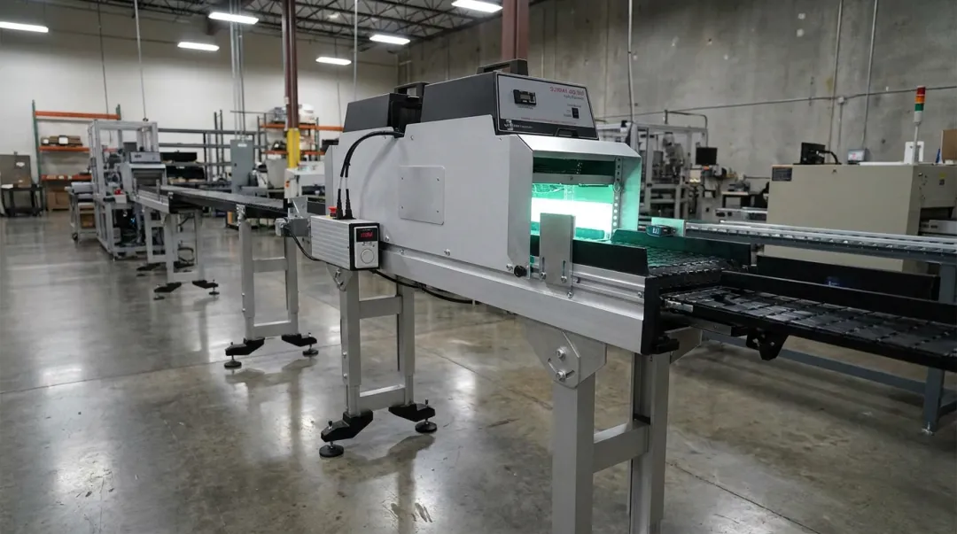 Industrial UV curing conveyor system integrated into high-throughput production line