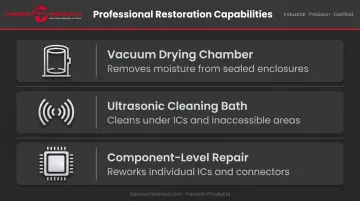 Professional electronics water damage restoration tools and services comparison infographic
