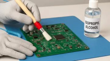 Isopropyl alcohol and soft brush cleaning water damaged circuit board components
