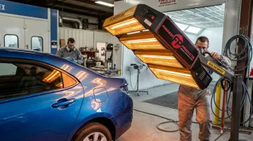 Fannon Products short-wave infrared lamp curing automotive clearcoat in spray booth