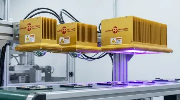 Fannon UV LED curing system module showing focused reflector design and compact emitter housing