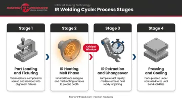 Four-step infrared plastic welding process flow from loading to cooling
