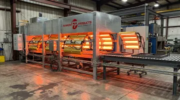 Custom infrared powder coat curing system with short-wave quartz lamps and gold reflectors