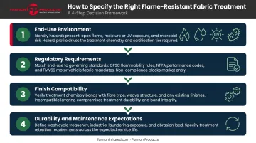 Four-step fabric finish selection decision chain from end use to durability