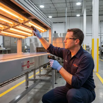 Engineer reviewing custom infrared food processing equipment