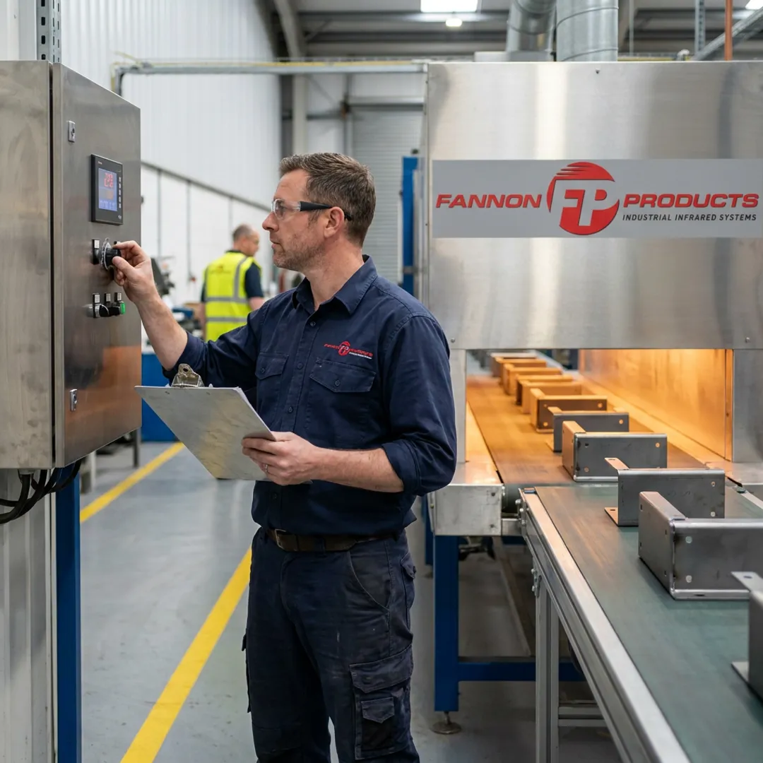 Engineer checking infrared curing line controls
