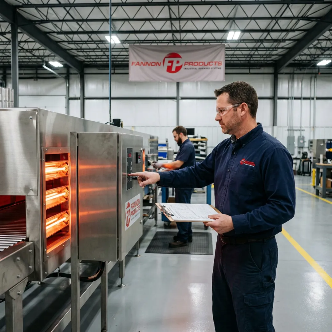 Engineer reviewing infrared heating system controls