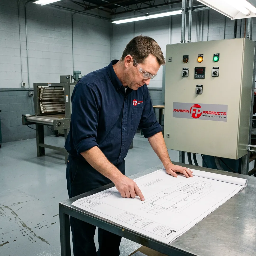 Engineer reviewing infrared conveyor curing controls