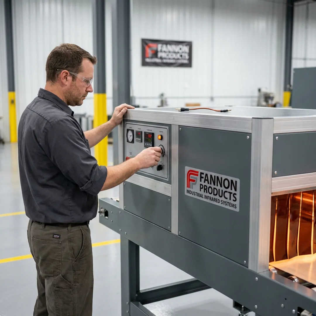 Engineer adjusting screen printing dryer controls