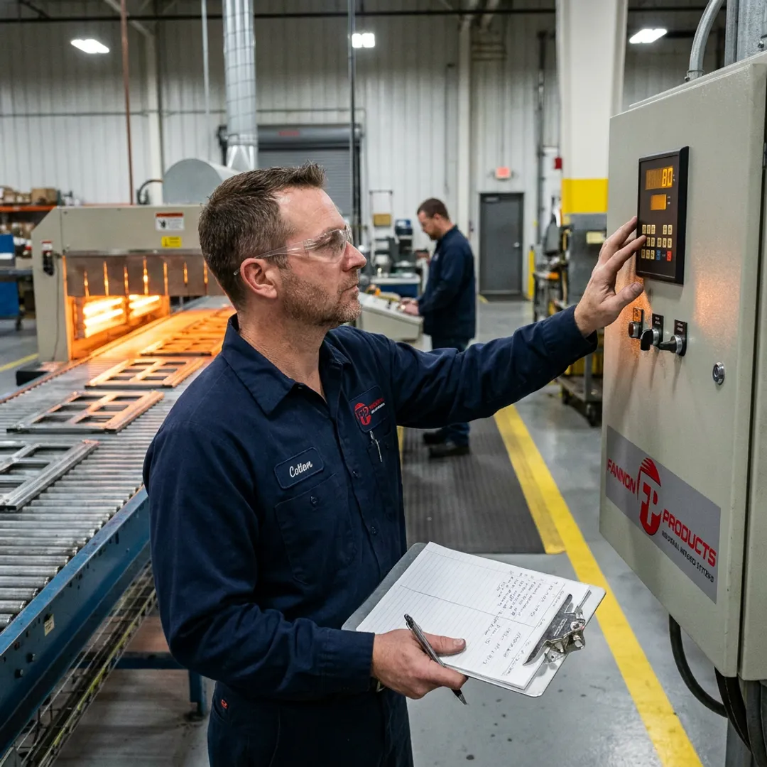 Engineer reviewing infrared curing system controls