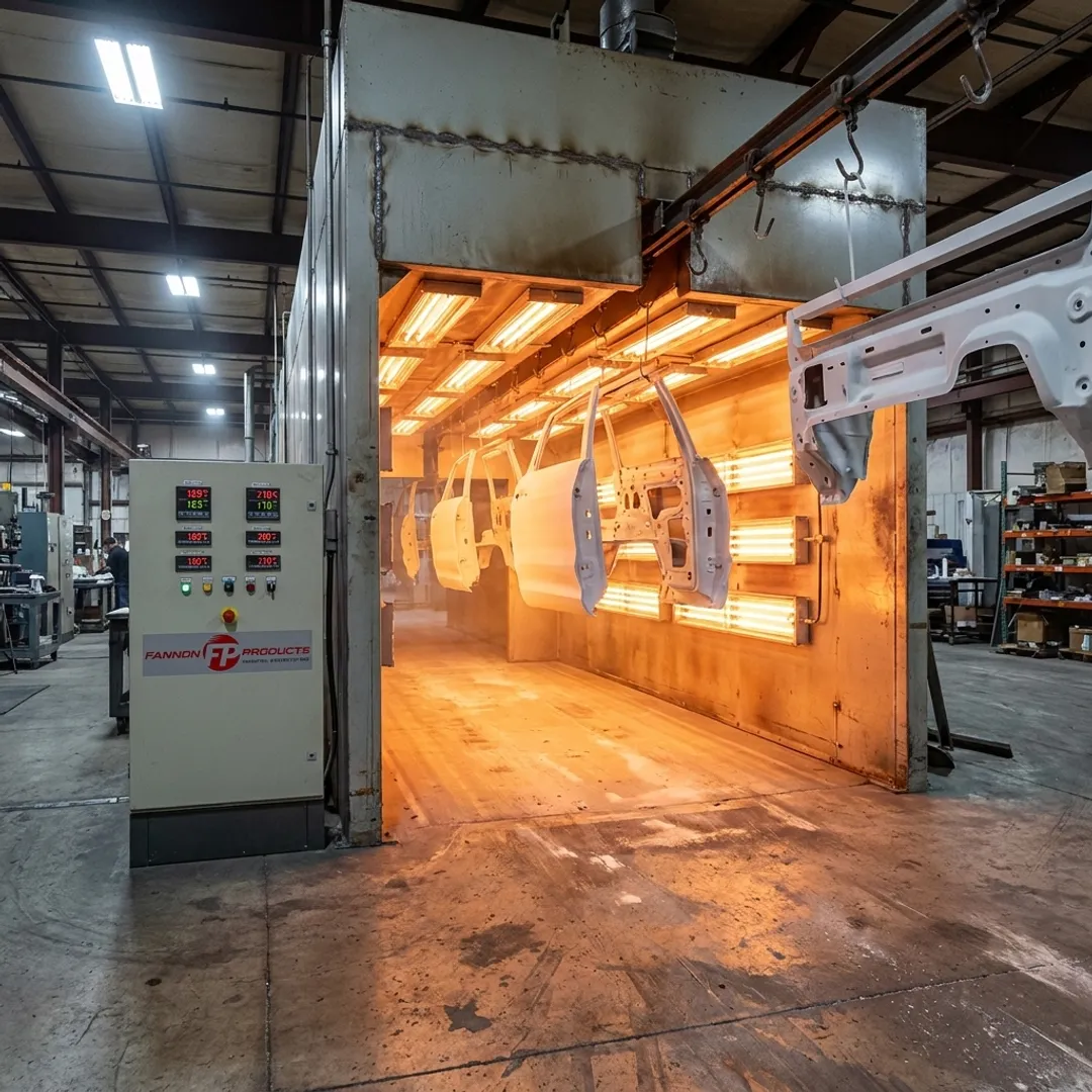 Infrared powder coating curing system in production