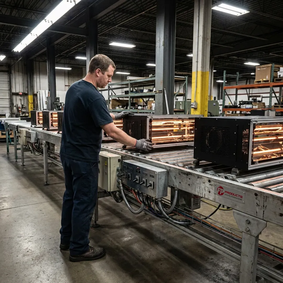Technician integrating industrial infrared heating system
