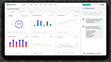 Conversational AI procurement analytics dashboard displaying real-time spend insights