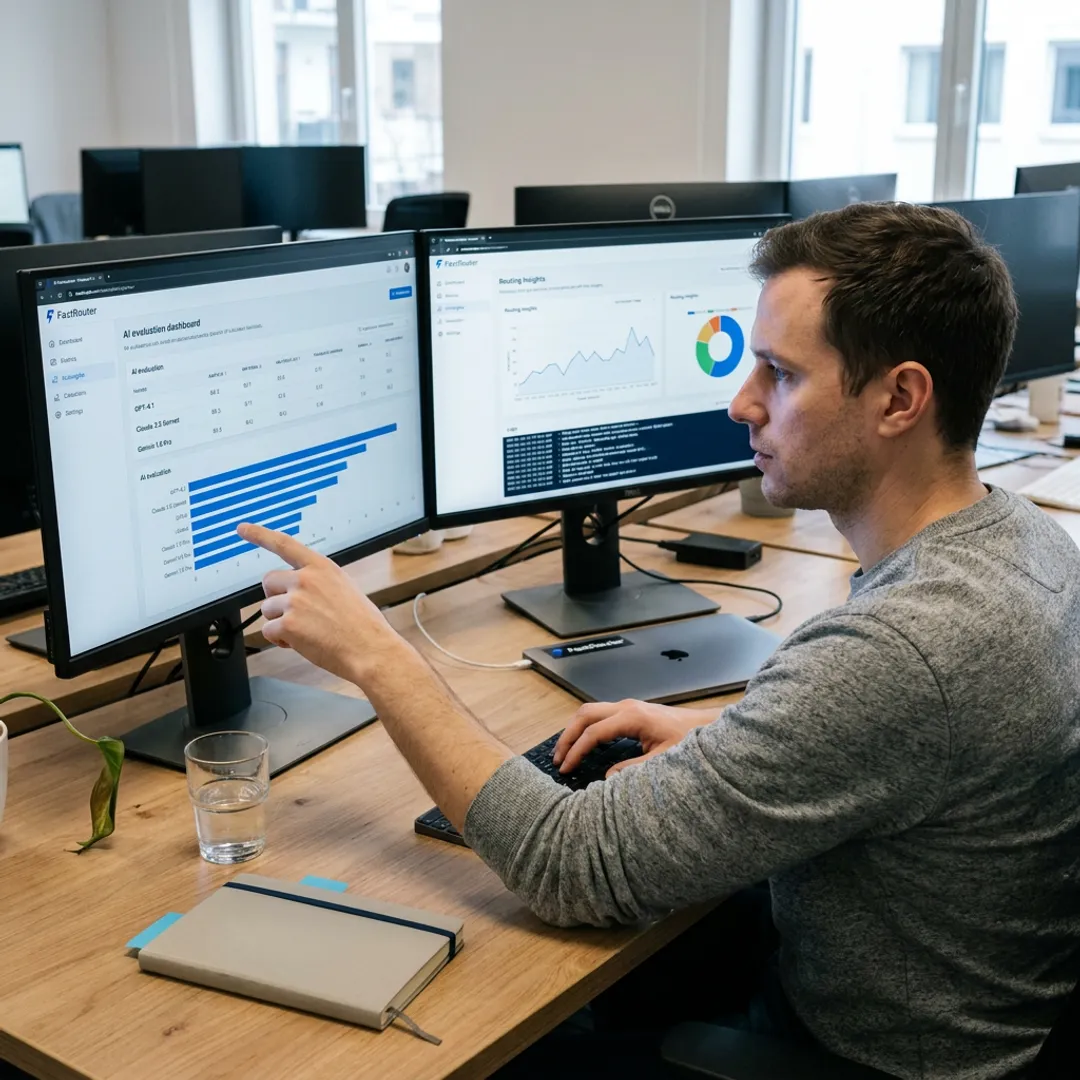 Developer reviewing AI agent evaluation results