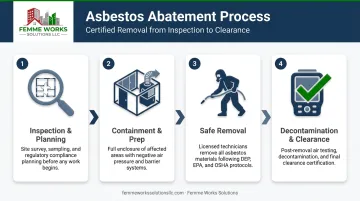 4-step industrial asbestos abatement process flow from site inspection to final clearance